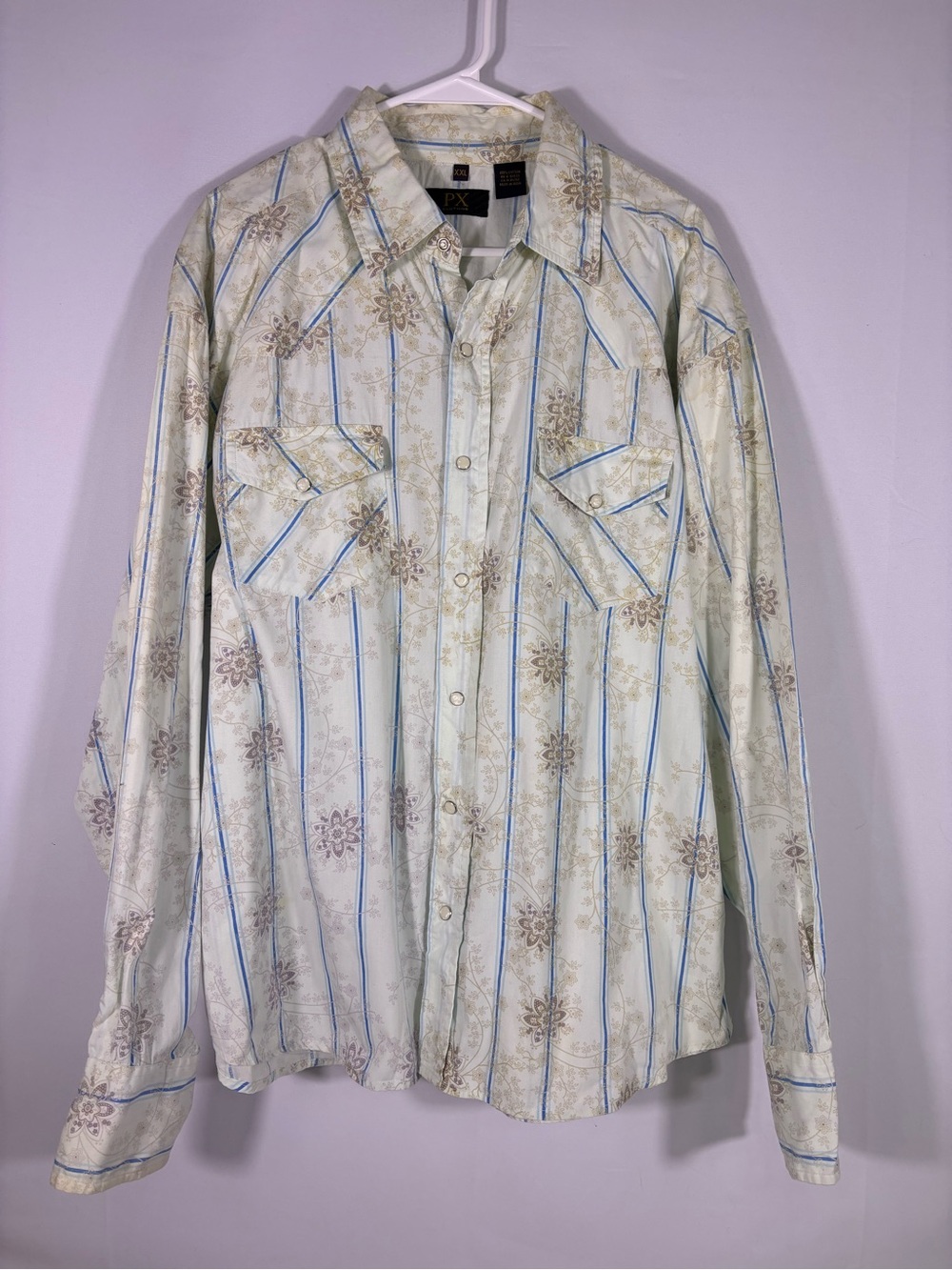 PX Clothing Pearl Snap Western Shirt Floral Stripe Cowboy Rodeo Size XXL